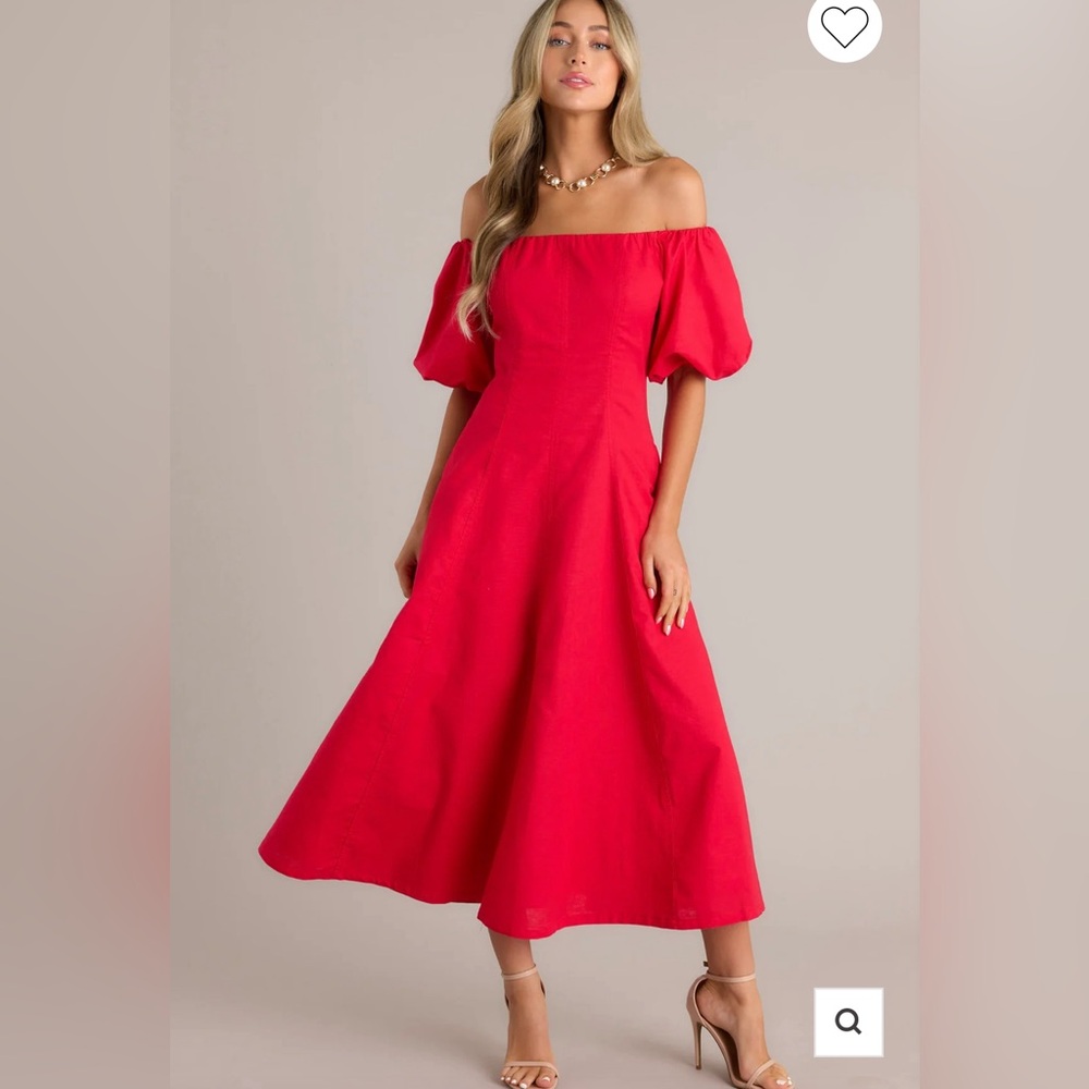 CASCADE COUTURE RED OFF SHOULDER MIDI DRESS brand new from red dress boutique